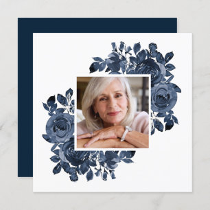Blue Roses Photo Funeral Sympathy Thank You Card