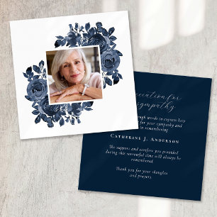 Blue Roses Photo Funeral Sympathy Thank You Card