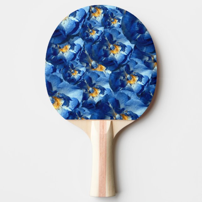 Blue Roses  Ping Pong Paddle, Red Rubber Back Paddle (Front)