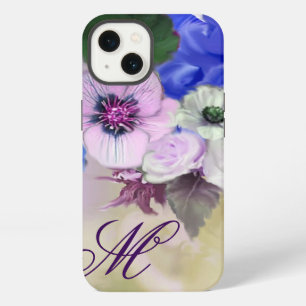 BLUE ROSES, PINK WHITE ANEMONE FLOWERS MONOGRAM iPhone 13 CASE