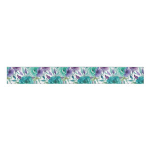 Blue Roses Purple Watercolor Blooms  Grosgrain Ribbon