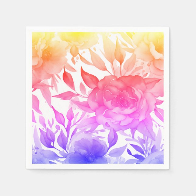 Blue Roses Purple Watercolor Blooms  Napkin (Front)