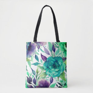 Blue Roses Purple Watercolor Blooms  Tote Bag