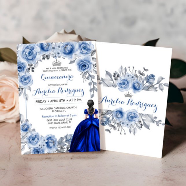 Blue Roses Quinceanera Invitation Quinceanera Card (Creator Uploaded)