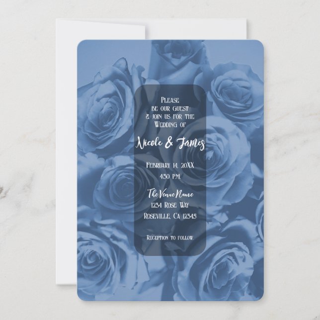 Blue Roses Romantic Floral Bouquet Elegant Wedding Invitation (Front)