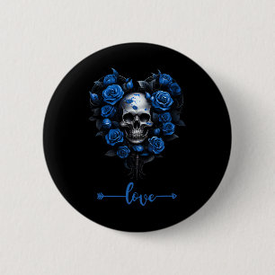 Blue Roses Skull For Valentine´s Love Rock For Men 6 Cm Round Badge
