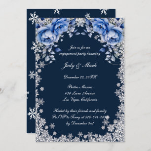 Blue Roses Snowflake Christmas Engagement Party Invitation