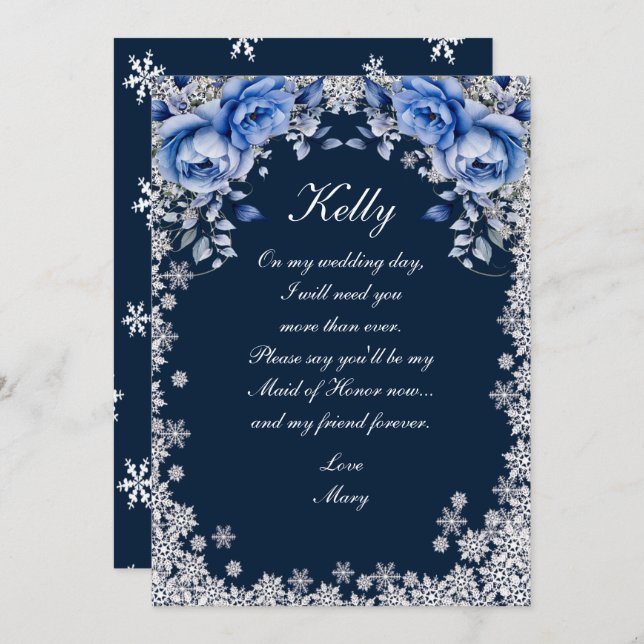 Blue Roses Snowflake Christmas Invitation (Front/Back)