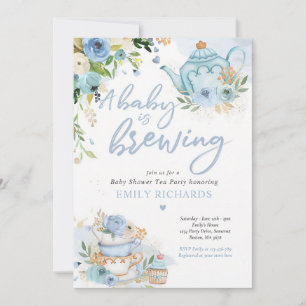 Blue Roses Tea Party Baby Boy Brewing Invitation