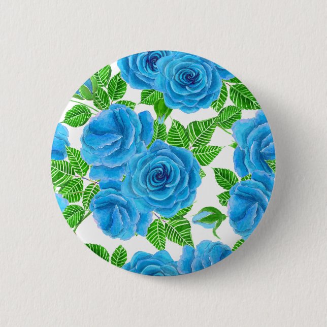 Blue roses watercolor seamless pattern 6 cm round badge (Front)