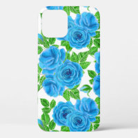 Blue roses watercolor seamless pattern
