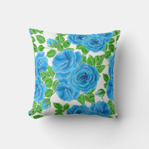Blue roses watercolor seamless pattern cushion