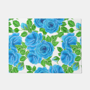 Blue roses watercolor seamless pattern doormat