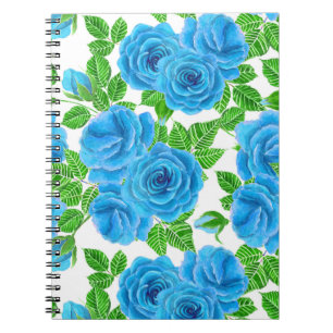 Blue roses watercolor seamless pattern spiral notebook