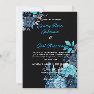 Blue Roses Watercolor Wedding Invitation