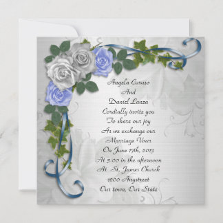 Blue roses wedding invitation elegant