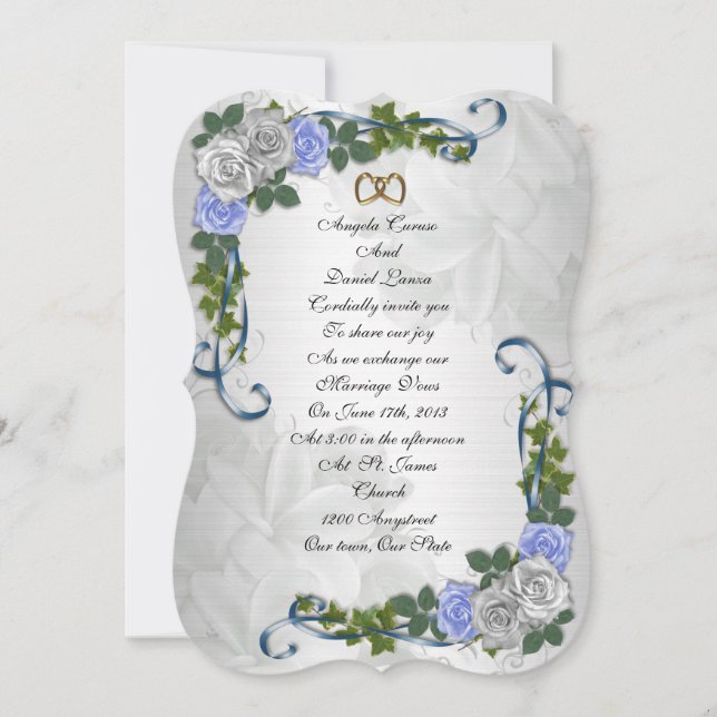 Blue roses Wedding invitation elegant  (Front)