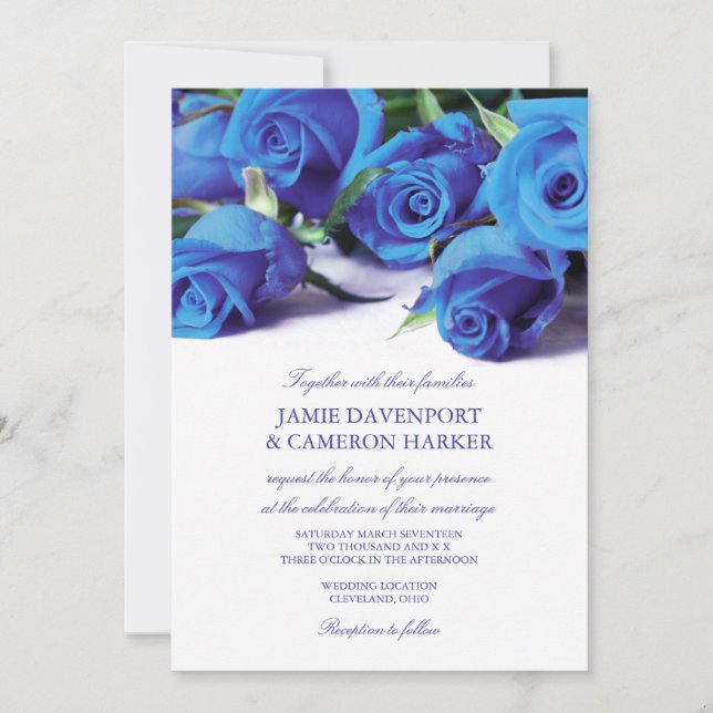 Blue Roses Wedding Invite (Front)