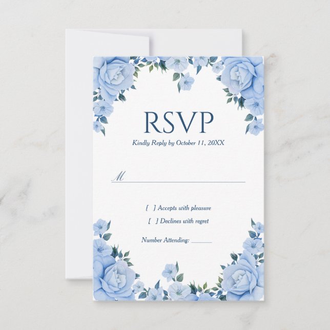 Blue Roses Wedding RSVP card (Front)