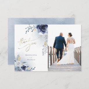 blue roses wedding thank you card