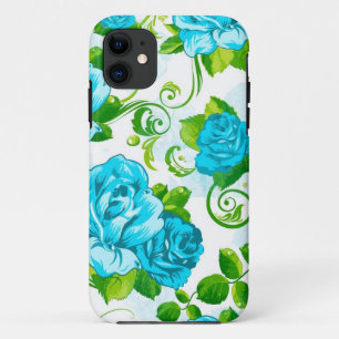 Blue Roses White Background iPhone 11 Case