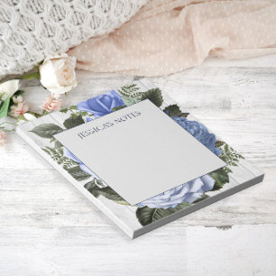 Blue Roses White Rustic Wood Name Note