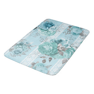 Blue Roses with Lace Bath Mat