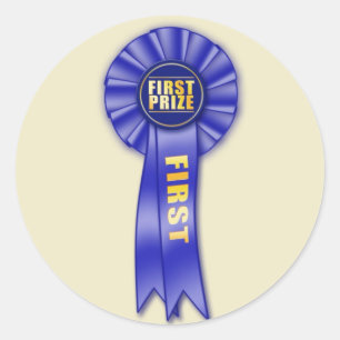 blue rosette first prize sticker