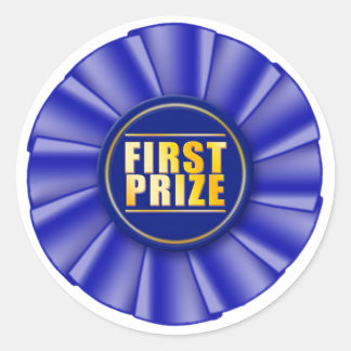blue rosette first prize sticker