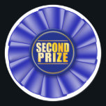 blue rosette second prize sticker<br><div class="desc">A blue ribbon second place rosette with gold coloured 'second prize' text,  great for marking competition,  show or exhibition entries. Also available in red,  first prize in red or blue,  yellow third and green fourth. Other colours,  placings or wording on request!</div>