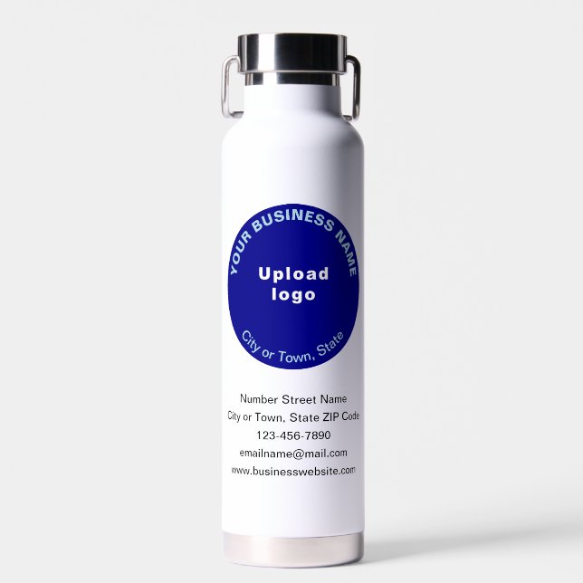 Blue Round Business Brand on Insulated Water Bottle (Front)