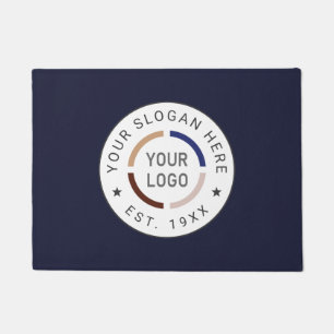 Blue Round Custom Logo Business Branded Doormat