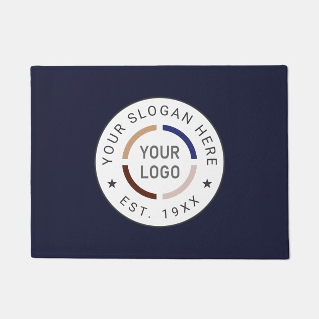 Blue Round Custom Logo Business Branded Doormat (Front)