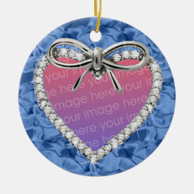 Blue Round Diamond Heart Frame Ornament (Front)