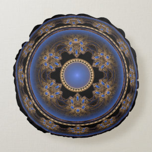 Blue round fractal visual pattern cushion