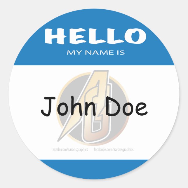 Blue Round Hello My Name Is Sticker (Front)