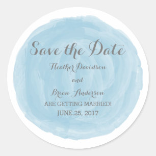 Blue Round Watercolor Save the Date Stickers