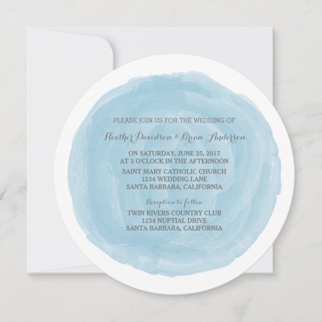 Blue Round Watercolor Wedding Invite (Front)