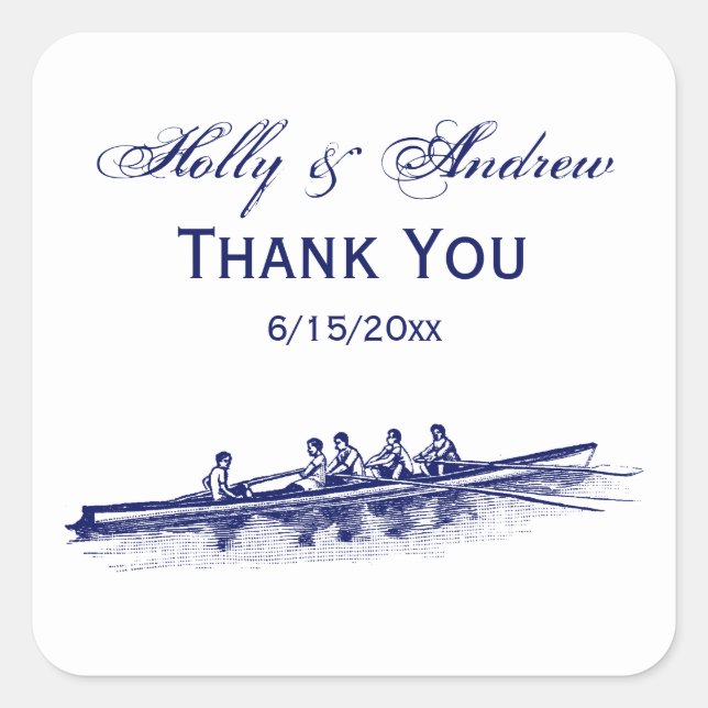 Blue Rowing Rowers Crew Team Water Sports Square Sticker (Front)