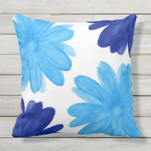 Blue Royal Blue Watercolor Flowers Cushion