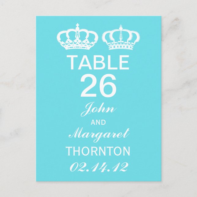 Blue Royal Couple Table Numbers Postcard (Front)