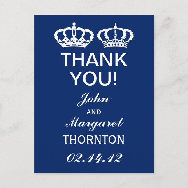 Blue Royal Couple Thank You Postcard (Front)