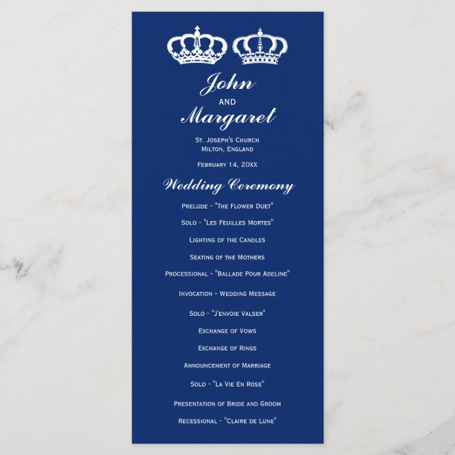 Blue Royal Couple Wedding Program Programme (Front)