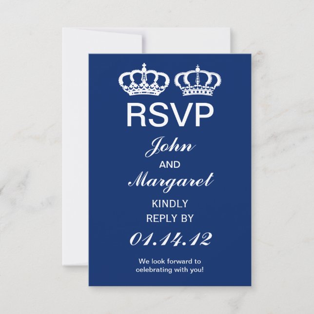 Blue Royal Couple Wedding RSVP Card (Front)