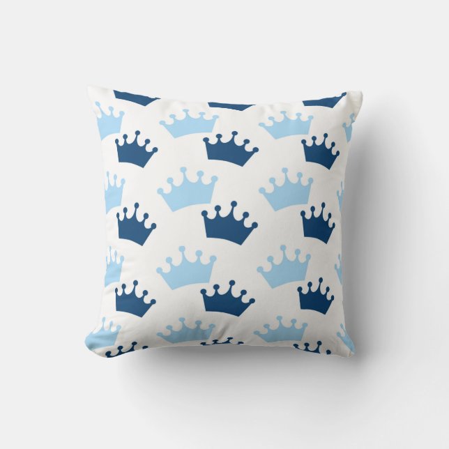 Blue Royal Crowns Fairytale Prince Storybook Decor Cushion (Front)