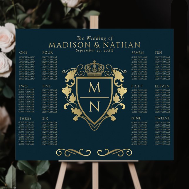 Blue Royal Fantasy Monogram Wedding Seating Poster (Creator Uploaded)