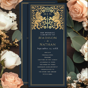Blue Royal Lion Mediaeval Sword Wedding Program Programme