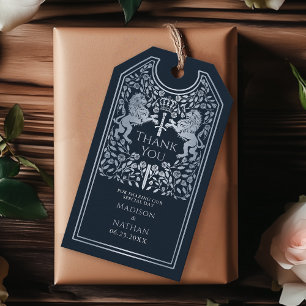 Blue Royal Lion Medieval Sword Wedding Thank You Gift Tags