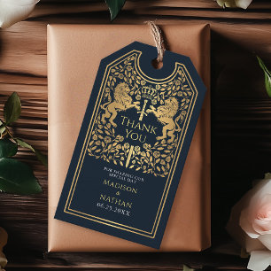 Blue Royal Lion Medieval Sword Wedding Thank You Gift Tags