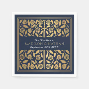 Blue Royal Mediaeval Gold Sword Wedding Napkin